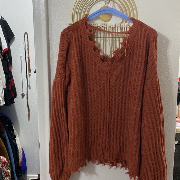 Rust Colored Bubble Sleeve Sweater Size M - Picture 2 of 9